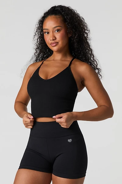 Camisole côtelée sans couture à bonnets intégrés et col en V