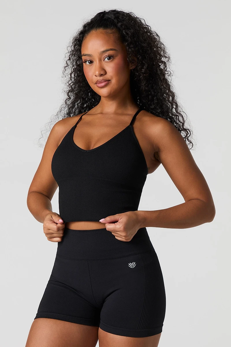 Seamless Ribbed V-Neck Cami with Built-In Cups