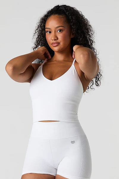 Camisole côtelée sans couture à bonnets intégrés et col en V