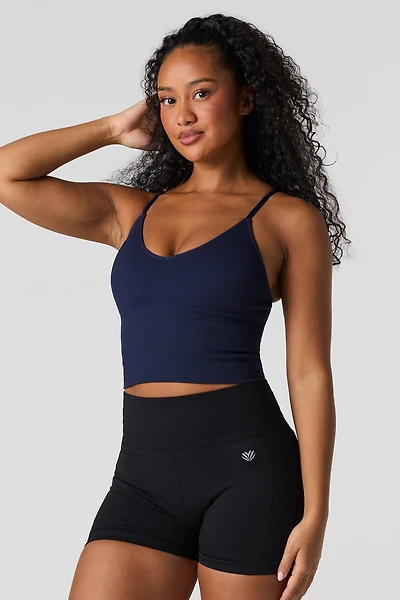 Camisole côtelée sans couture à bonnets intégrés et col en V