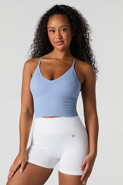 Camisole côtelée sans couture à bonnets intégrés et col en V