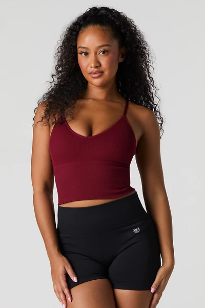 Seamless Ribbed V-Neck Cami with Built-In Cups