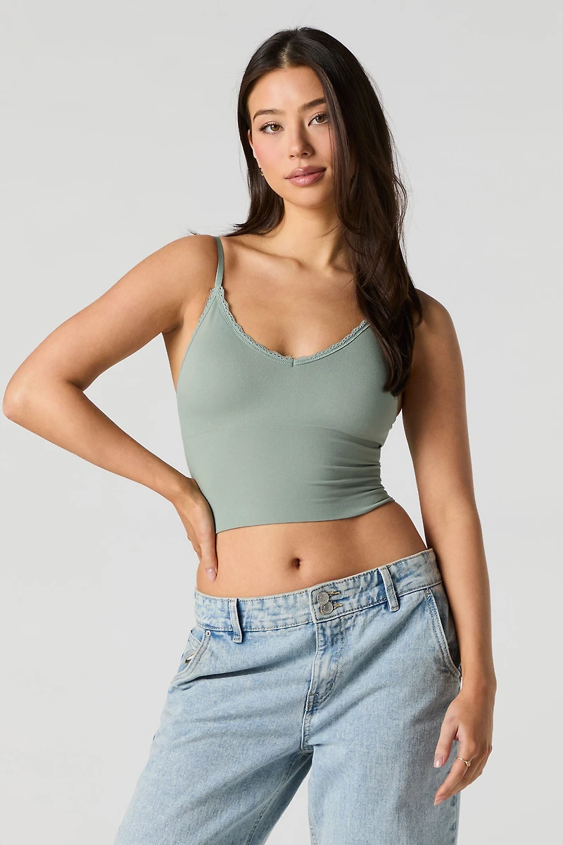 Seamless Lace Trim V-Neck Cami