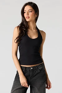 Ribbed Scoop Neck Halter Top