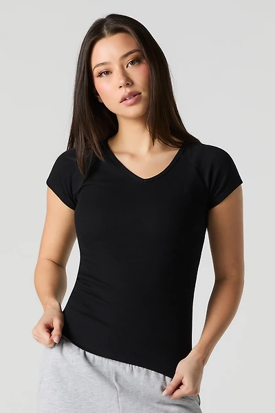 T-shirt côtelé à col en V