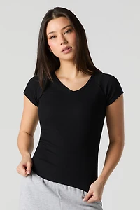 T-shirt côtelé à col en V