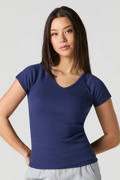 T-shirt côtelé à col en V