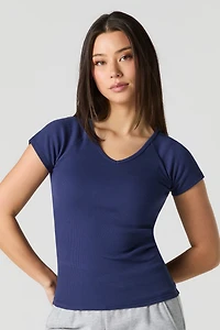 T-shirt côtelé à col en V