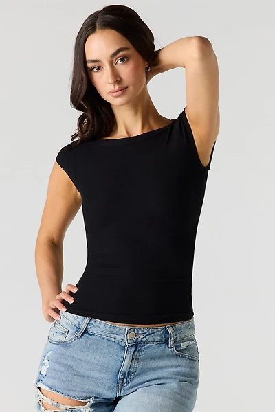 Ribbed Boat Neck Top