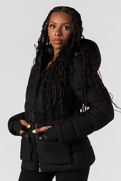 Hooded Belted Puffer Jacket