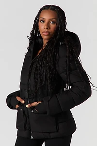 Hooded Belted Puffer Jacket