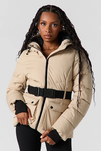 Hooded Belted Puffer Jacket