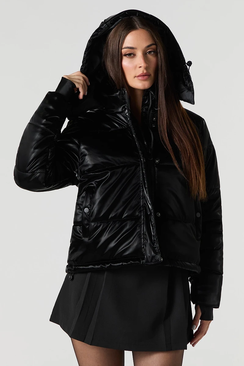 Blouson bouffant en similicuir luisant
