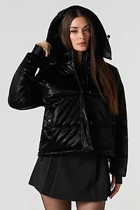 Blouson bouffant en similicuir luisant