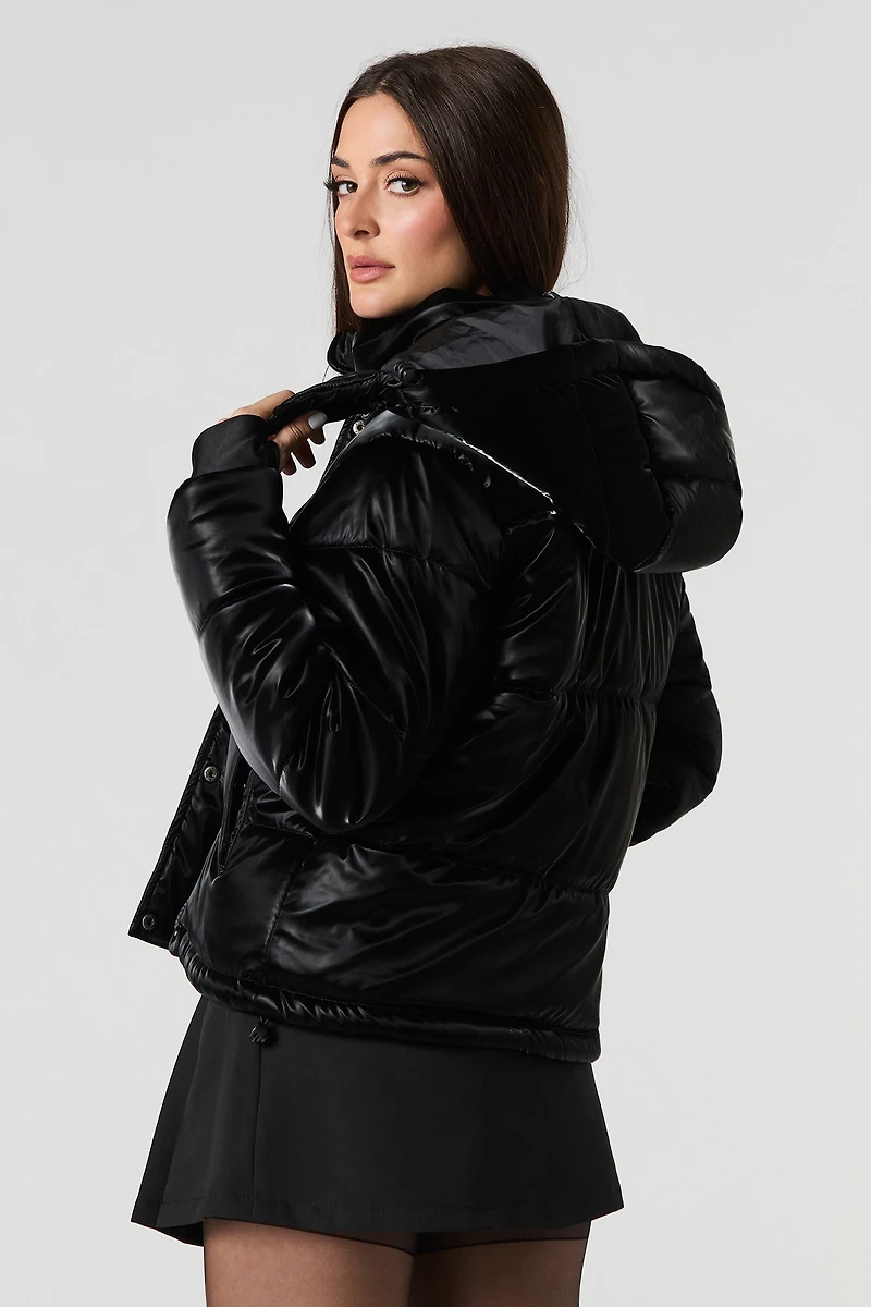 Blouson bouffant en similicuir luisant