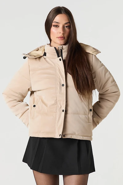 Shiny Faux-Leather Puffer Jacket