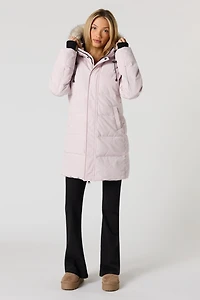 Parka bouffante à capuchon en similifourrure