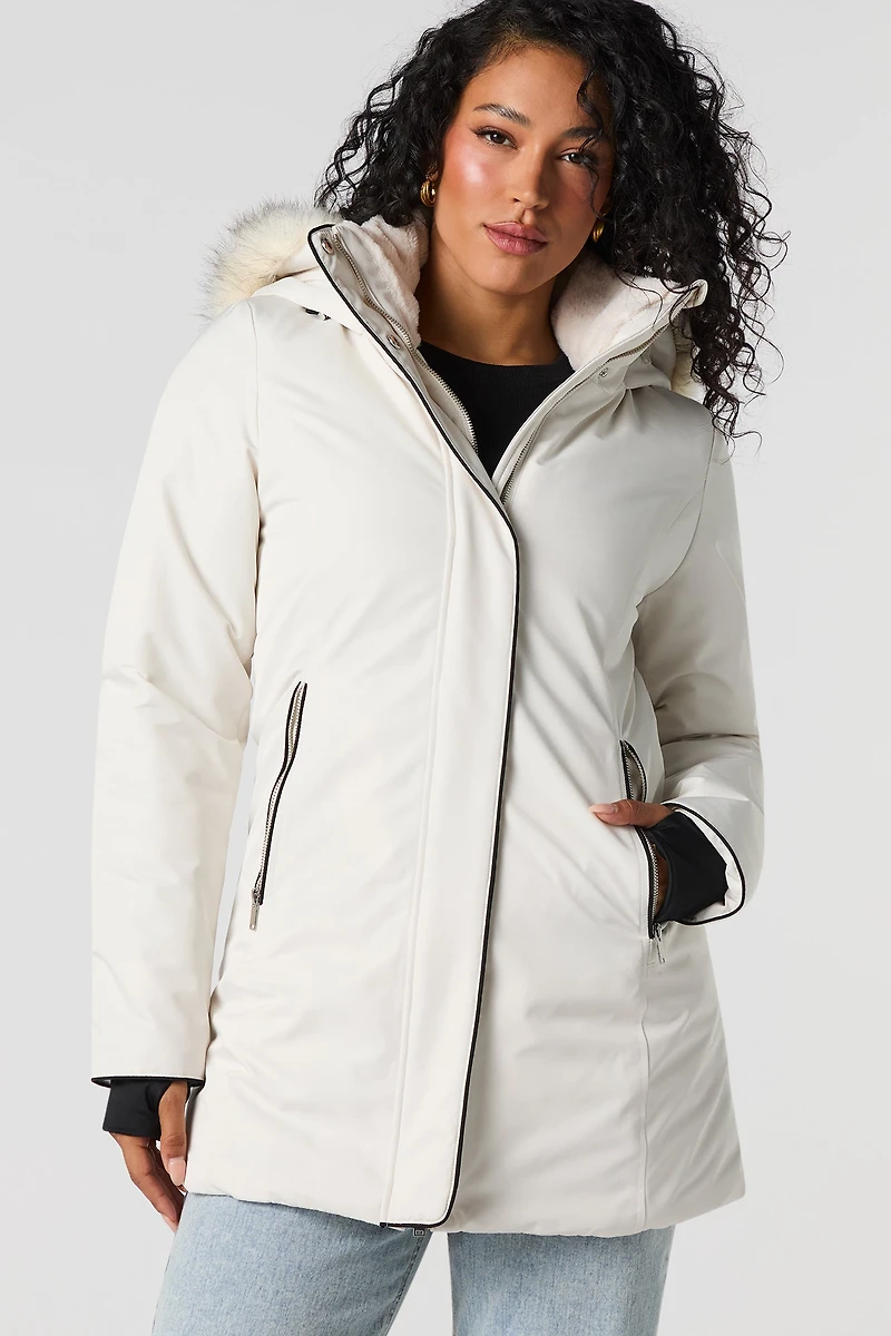 Parka à capuchon amovible en similifourrure