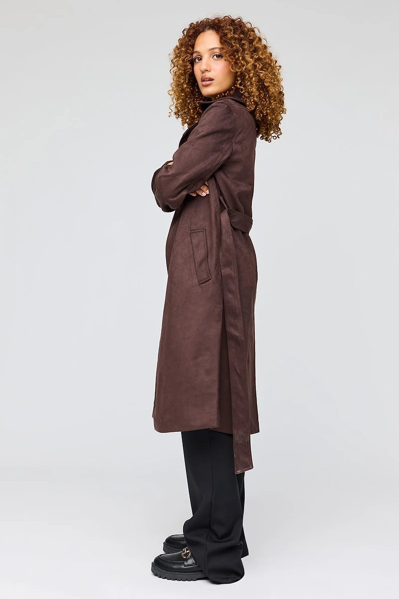 Faux Suede Trench Coat