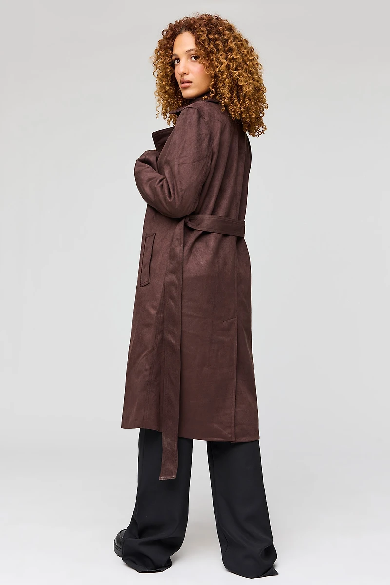 Faux Suede Trench Coat