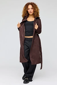 Faux Suede Trench Coat