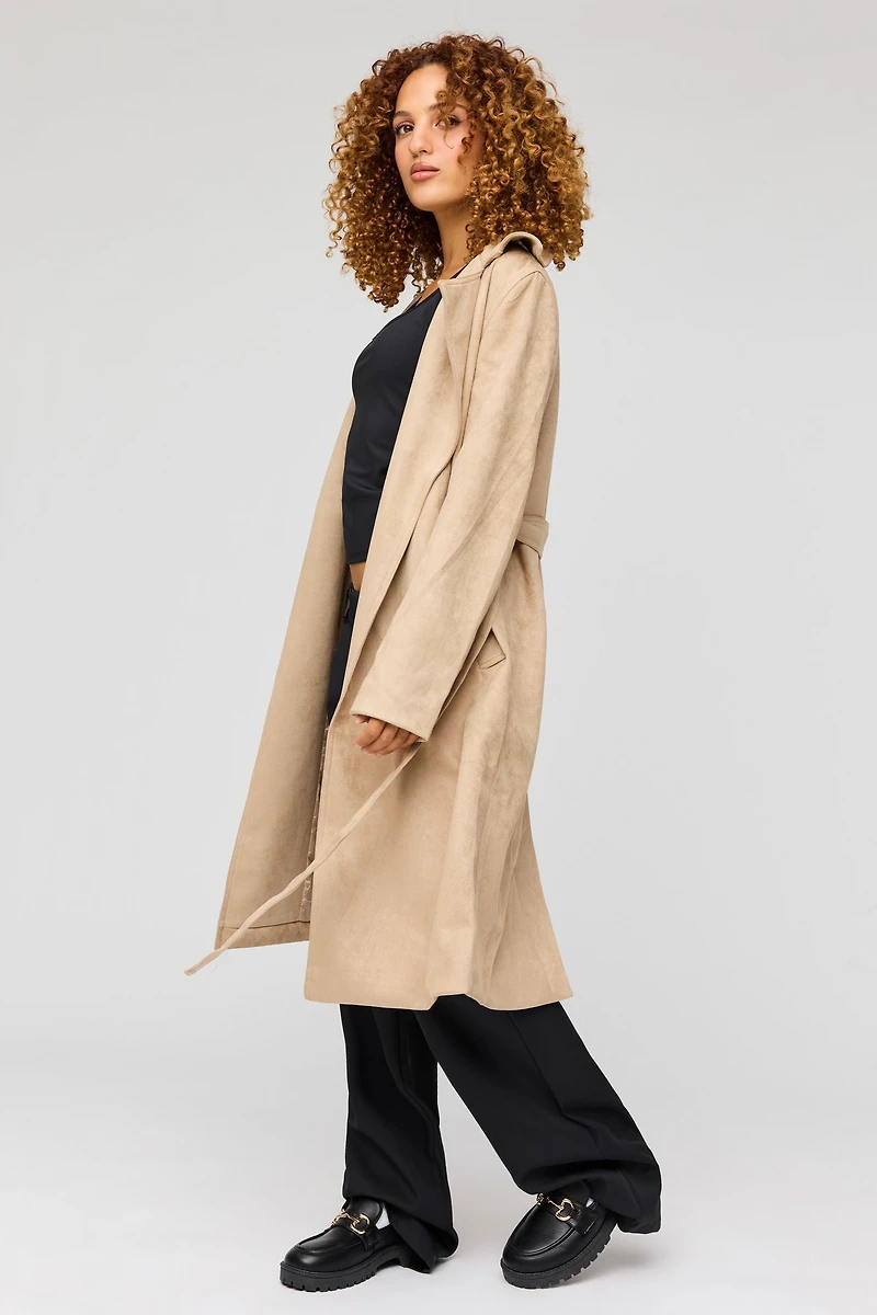 Faux Suede Trench Coat