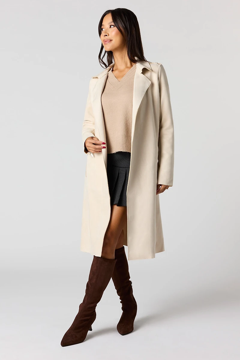 Faux Suede Trench Coat