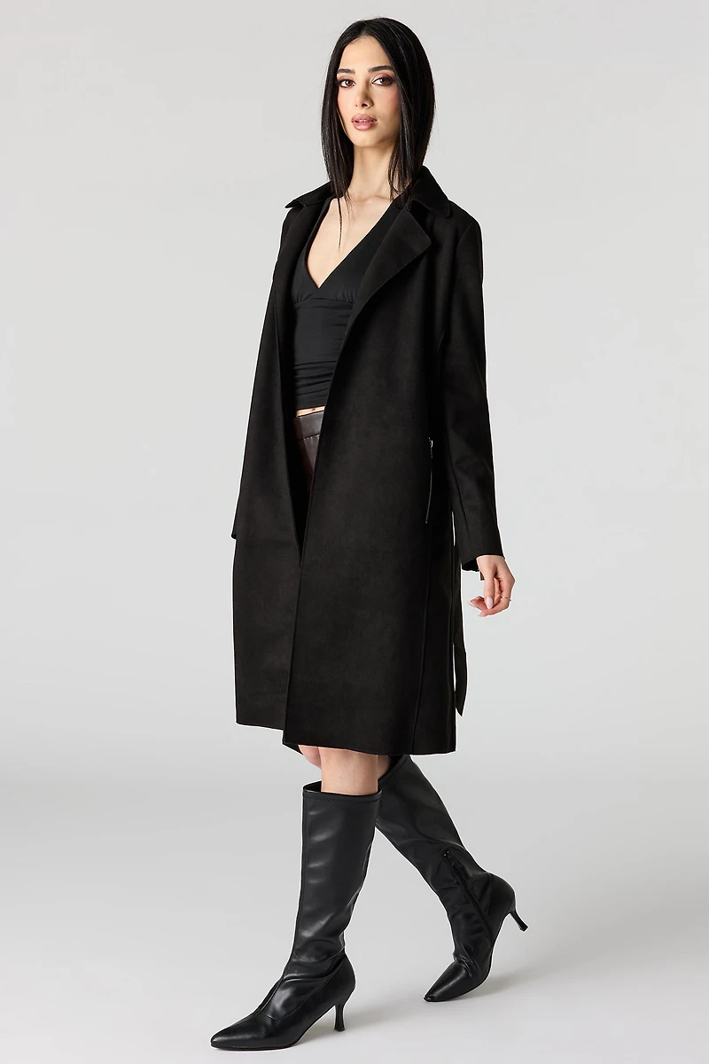 Faux Suede Trench Coat