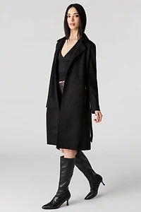 Faux Suede Trench Coat
