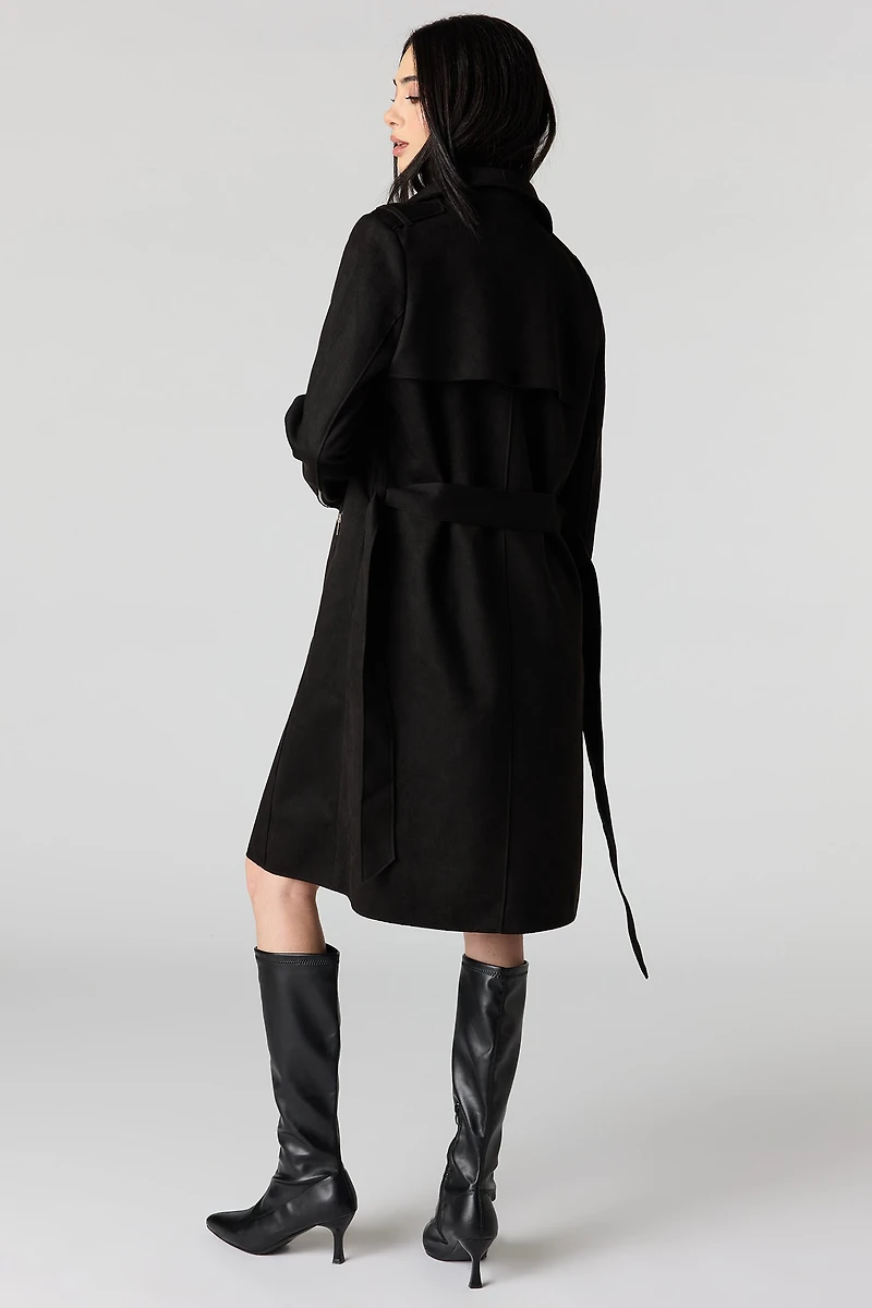 Faux Suede Trench Coat