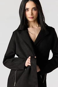 Faux Suede Trench Coat