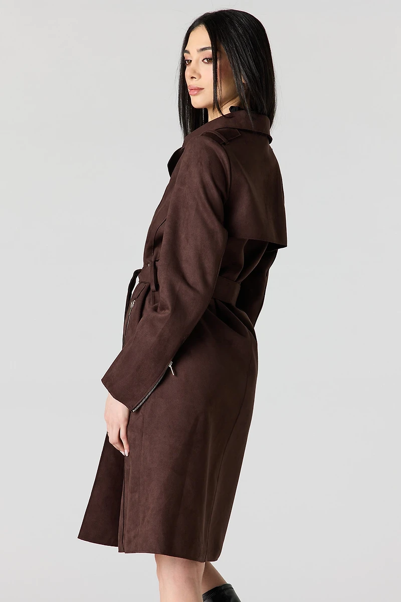 Faux Suede Trench Coat
