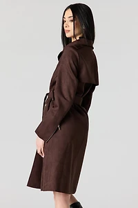 Faux Suede Trench Coat