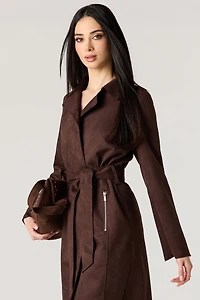 Faux Suede Trench Coat