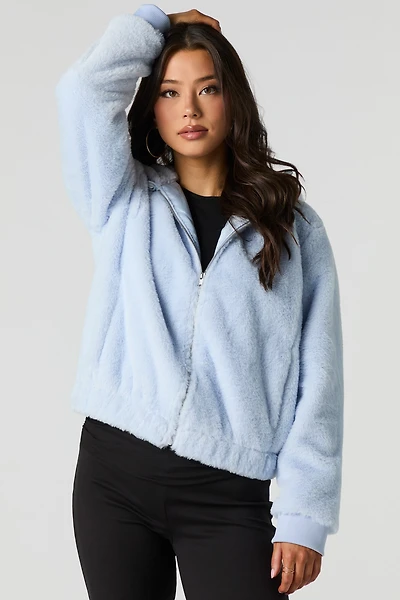 Blouson à capuchon en similifourrure