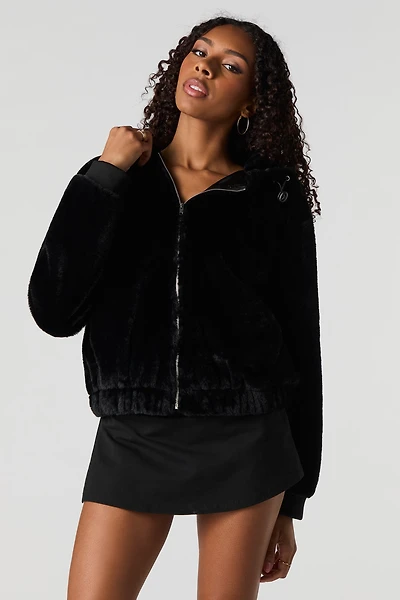 Faux Fur Zip-Up Jacket