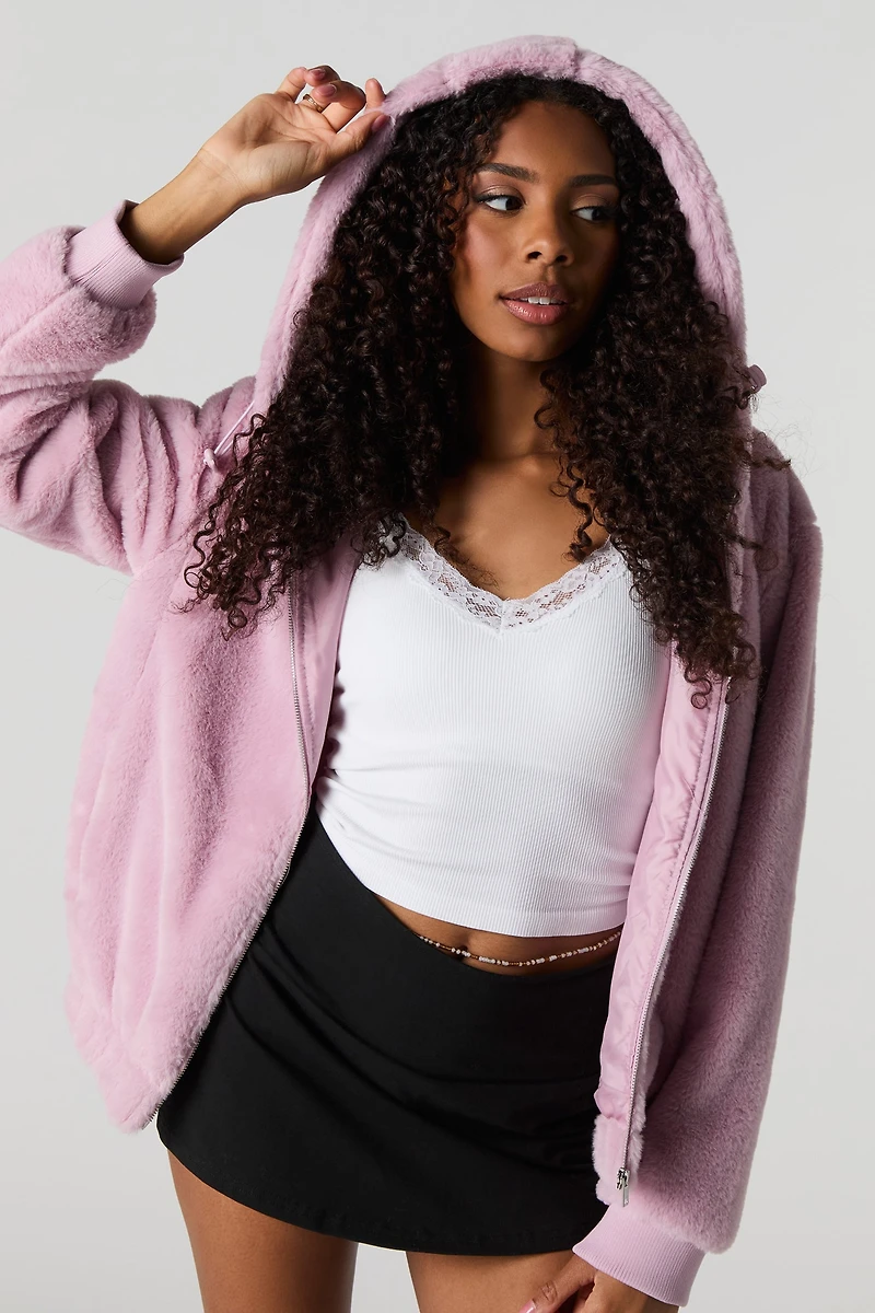 Blouson en similifourrure avec fermeture à glissière