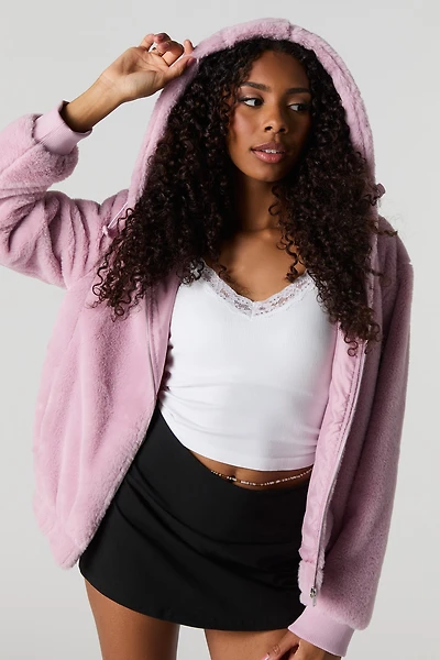 Blouson en similifourrure avec fermeture à glissière