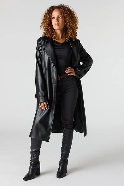 Faux Leather Trench Coat
