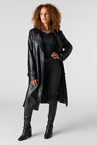 Faux Leather Trench Coat