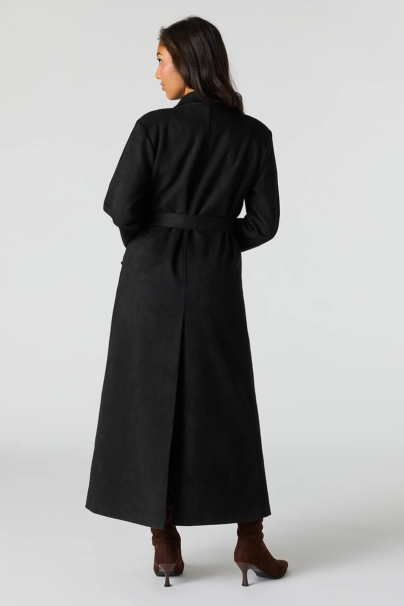 Faux Suede Trench Coat
