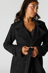 Faux Suede Trench Coat