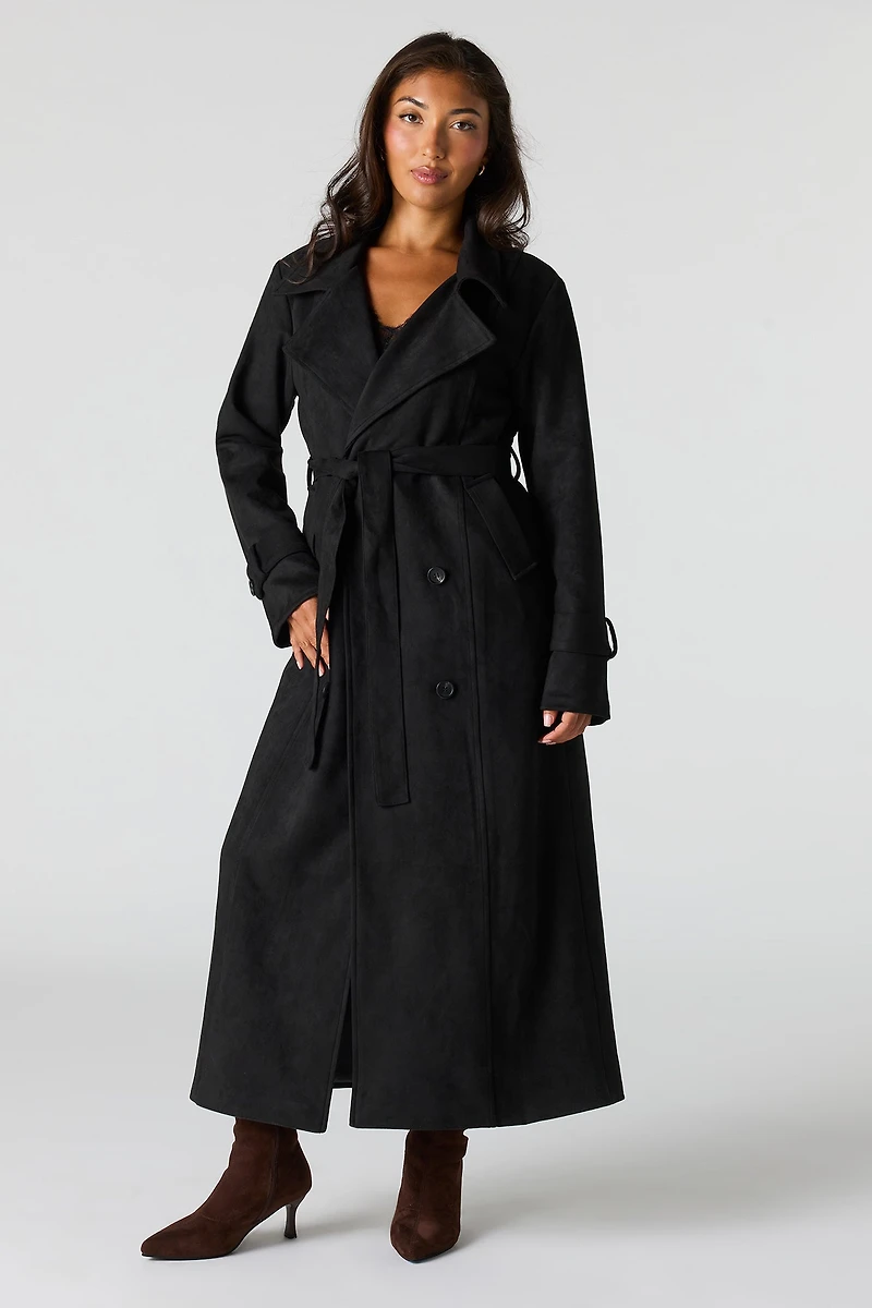 Faux Suede Trench Coat