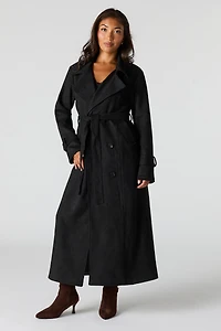 Faux Suede Trench Coat