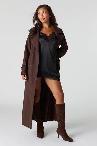 Faux Suede Trench Coat