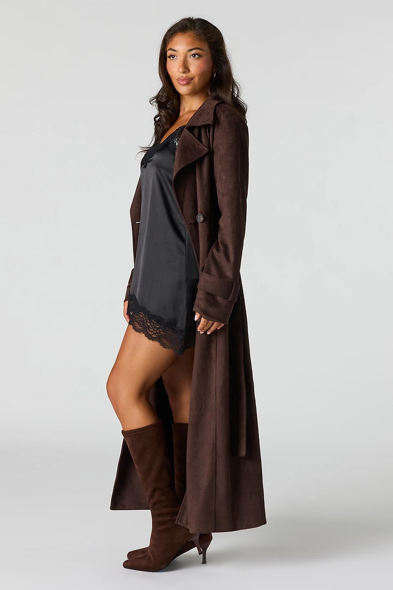Faux Suede Trench Coat