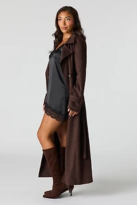 Faux Suede Trench Coat
