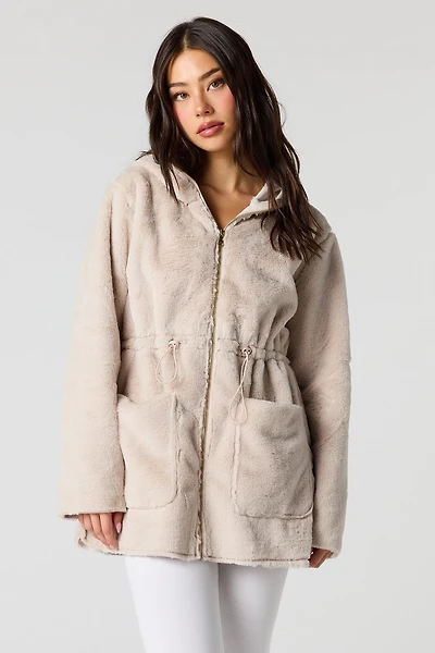 Faux Fur Hooded Toggle Jacket