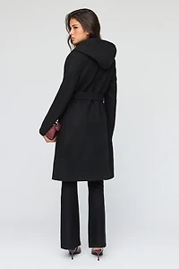 Manteau à capuchon en simililaine avec ceinture