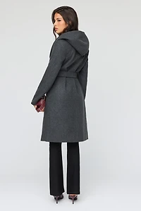 Manteau à capuchon en simililaine avec ceinture
